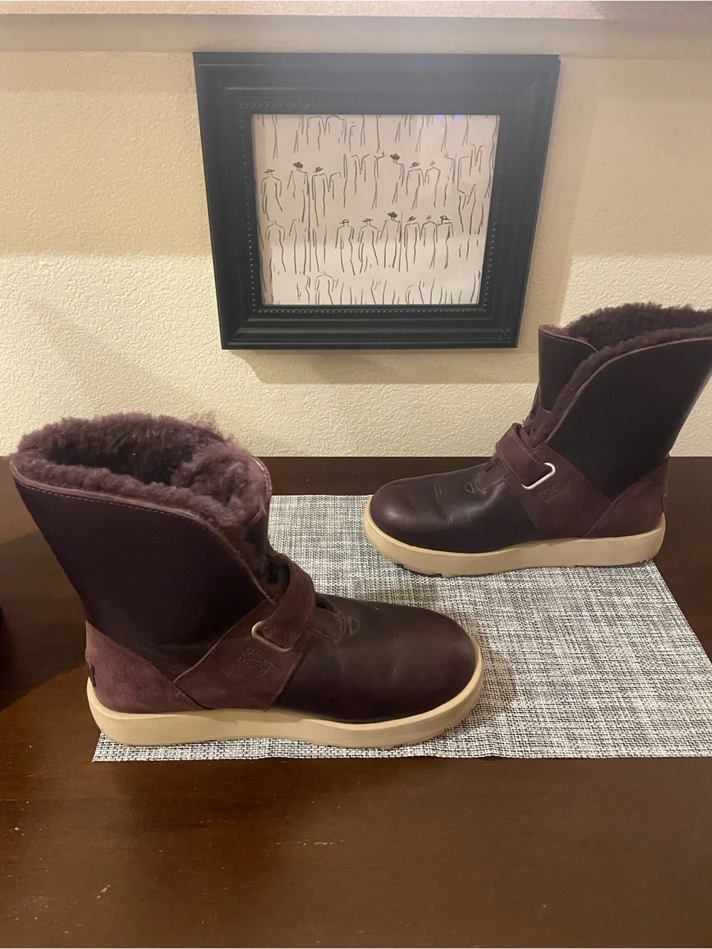 UGG Burgundy Leather Winter Boots with Shearling Lining